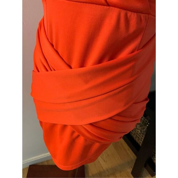 Sexy stretchy crossover red/orange dress size small - Picture 4 of 6